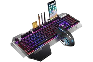 LEXONTECH 2.4G Set tastiera e mouse wireless ricaricabile sensazione meccanica, capacità di 3000 mAh, tastiera da gioco impermeabile retroilluminata a LED anti-ghosting + 2400 DPI 6 pulsanti mouse da gioco