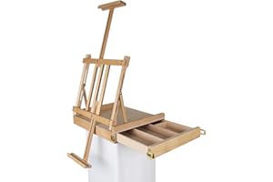 ‎PAINTERSISTERS Paintersisters Professionelle Tischstaffelei, Sitzstaffelei aus FSC Buchenholz, Keilrahmen bis 80cm, Kunstkoffer, Skizzenbox, klappbar