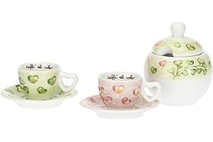 THUN - Set 2 tazzine espresso con zuccheriera - porcelllana - Collezione Cuori in Fiore - 13 x 6 cm