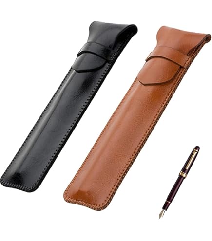 Etui 2 stylos en cuir marron foncé - accessoire en cuir made in France