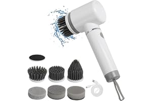 LMYSUFI Cepillo de Limpieza eléctrico, Manual Spin Scrubber 2 velocidades Ajustable Potente Cepillo de Limpieza de Cocina con 6 Cabezales de Cepillo, para Limpiar la Cocina, la Ducha, el baño, el Fregadero