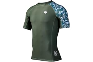 HUGE SPORTS Mens Rash Vest- Rash Guard Short Sleeve Quick Drying Wetsuit Swimming Tops for Surfing BJJ Jiu Jitsu