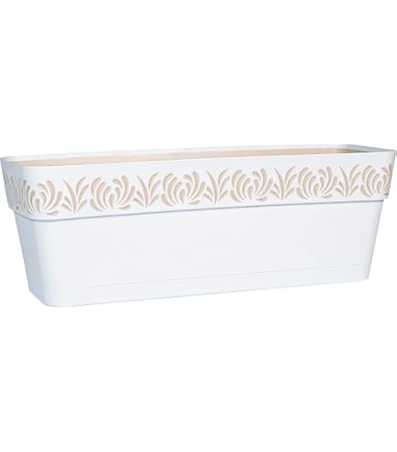 Stefanplast Balconcino Per Fiori Cloe – Cm 50 – Colore Bianco/Travertino – Con Riserva D'Acqua – Vaso Per Giardinaggio In Polipropilene