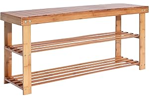 Hododou Shoe Rack, 2 Tier Bamboo ShoBamboo Shoe Rack, 2 Tier Wooden Shoe Rack Bench Storage Organiser 90 x 27 x 42cm Made of 100% Natural Bamboo Max Load Capacity up to 100KG