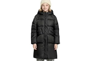 duxyoz Long Puffer Coat for Kids Girls Hooded Padded Outdoor Quilted Jacket Teen Girl School Winter Coats Thicken Warm Windproof Zipper Outwear Snowboarding Skiing 5-15 Years