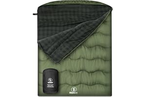 FORINBUY Sac de Couchage Double pour Adulte Sac de Couchage 2 Personnes Hiver, Doublure 100% Flanelle de Coton Pur,Chaud et Imperméable, pour Couple/Famille Camping Voyage Extérieur Intérieur Maison