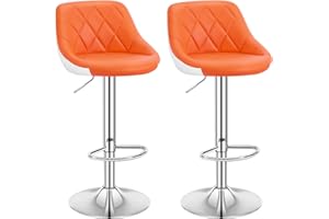 WOLTU Bar Stools Set of 2, Swivel Barstools Height Adjustable Breakfast BarStools with Back, PU Leather Upholstered Kitchen Counter Stools, Orange