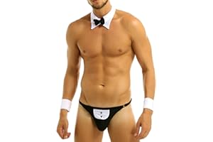 YiZYiF Conjunto de Lencería Hombres Disfraz Camarero Sexy Calzoncillos Bóxer Slip anga G-String Traje Mayordomo Caballero Pijamas Ropa Erótica