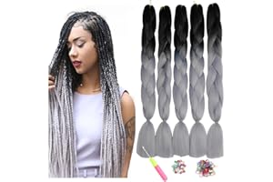 ShowJarlly Treccia Capelli,5 Pezzi Ombre Treccia Jumbo Capelli, Meches Trecce Africane,24 Pollice 500 g Treccia Capelli sintetici Treccia, Gancio Twist Treccia Capelli(Nero/Argento#)