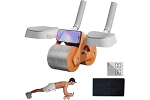 TAZZOR Bauchroller Bauchmuskeltrainer mit Rücklaufhilfe, Bauchtrainer für Zuhause, ab Roller mit Kniematte & Telefonhalter, Automatisches Rebound-Bauchrad für Kerntraining