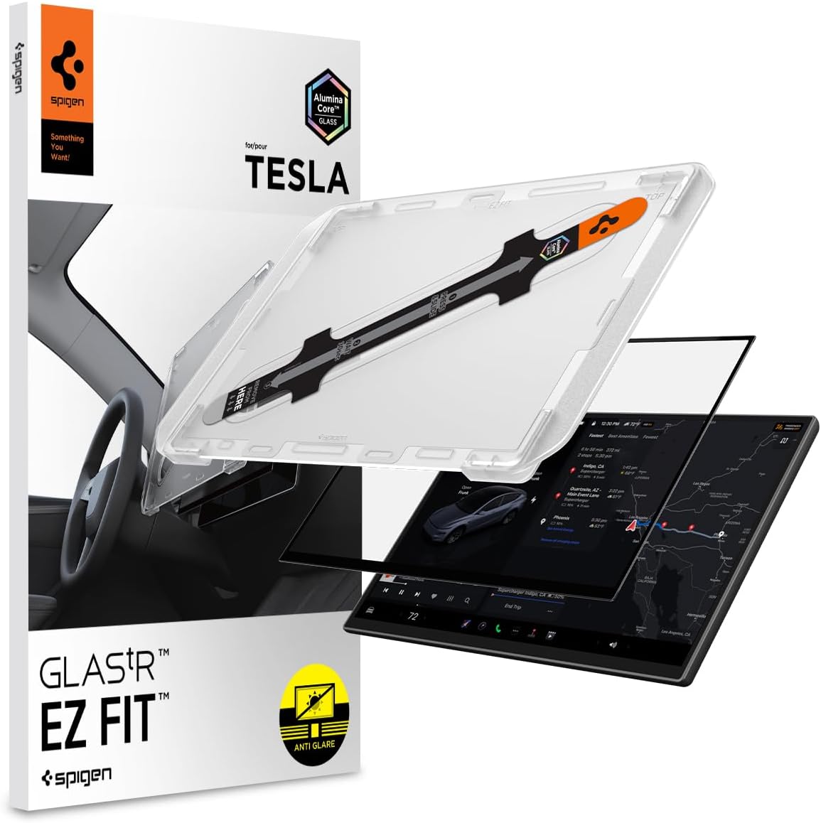 Spigen Glas.tR EZ Fit Anti-Glare Matte Tempered Glass Screen Protector for Tesla Model Y L(2026), Model Y Standard(2026), Model Y Performance(2024-2026), Model Y Premium(2026) 16 inch - 1 Pack