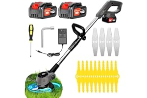 ZJS Debroussailleuse Electrique sans Fil 21V 4.0AH Coupe Bordure sans Fil avec Batterie&Deux Types De Lames PoignéE TéLescopique à Faible Bruit Taille Bordure Convient pour Jardin, Pelouse, Ferme