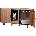 GYMAX 2-Door Cat Litter Box Enclosure, Large Stackable Hidden Privacy Kitty Washroom Furniture Cabinet with Winding Entry and Scratching Board, Indoor Cat House TV Stand Side Table (Coffee)