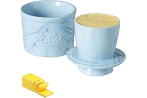 Cnwinu Maselniczka, francuska maselniczka, chłodzona wodą, ceramiczna, dzwon na masło, z pokrywką, francuski garnek na masło dla świeżości i smarowania masła (czarny na niebieskim, 10 x 10 cm)