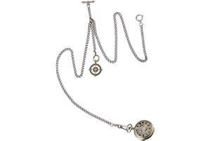 SIBOSUN Herren Doppel Albert Kette Taschenuhr T-Bar Uhr Kette Panzer Glieder Schlüsselanhänger 3 Haken mit Antik Kompass Anhänger Design Charm Fob