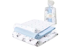 Interbaby Muselinas Bebe Algodon 80x80cm | Pack 3 Gasas para Bebes Recien Nacidos, Lactancia, Toalla, Manta | Muselinas Bebe Cómoda, Suave, Transpirable | Diseño Panda Azul