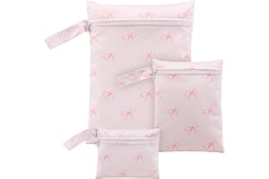 HuhWafee Set med 3 wetbag baby våtväska vattentät, blöjväska för resor med 2 fack med dragkedja, tvättbar våt torr väska för dagis, resor, simning och strand, 3 storlekar, Ljusrosa, allt