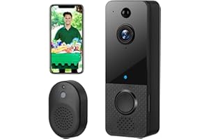 Sonnette Sans Fil avec Caméra,1080P WiFi Visiophone Sans Fil avec Carillon, Prise en Charge de La Vision Nocturne, Détection Des Piétons, Interphone Bidirectionnel, Cloude Stockage, IP65 Étanche