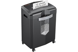 Bonsaii 12-Sheet Micro Cut Paper Shredder, Heavy Duty Shredder for Home Office Runs for 60 Mins, Shredders with 4 Casters & 16 Litres Pullout Bin, Shreds CD, Card, Mail, Staple and Clips(C266-B)