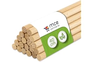 MCE-Commerce A508040020 Lot de 20 barres rondes, en bois de hêtre naturel, Ø 8 mm, longueur 40 cm, pour bricolage, modélisme, bricolage, artisanat - Diamètre 8 mm x 40 cm