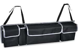 ALI2 Stoccaggio per auto, organizer per baule auto, borse per bagagliaio per auto, tessuto Oxford organizer per auto, portaoggetti auto per SUV, 90 x 12 x 25 cm