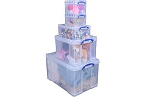 REALLY USEFUL Caja de almacenamiento, plástico, transparente, 84 Litre + 35 Litre + 9 Litre + 2 x 3 Litre