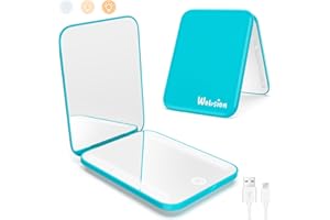 wobsion Compact Mirror with Light Rechargeable, 1x/3x Magnifying Led Travel Makeup Mirror, Handheld 2-Sided Pocket Mirror, Small Portable Mirror for Handbag,Gifts for Girls(Lake-blue)