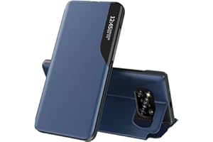 EASSGU Skórzane etui do Xiaomi Poco X3 Pro / Xiaomi Poco X3 NFC, uchwyt z klapką ze skóry PU, etui na telefon, odporne na zarysowania, odporne na wstrząsy etui ochronne, niebieskie