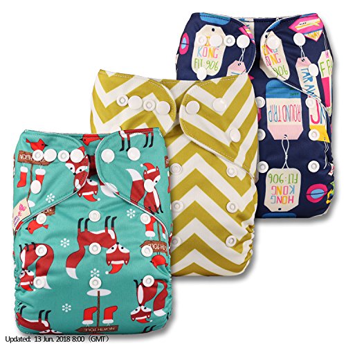 Preisvergleich Produktbild Little Bloom Stoff-Windeln / Taschenwindel Set, wiederverwendbar, Druckknopf-Verschluss, verschiedene Muster, 3-teilig