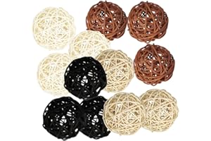 ALMENCLA P Prettyia 12-Pack Large 50mm Wicker Rattan Balls - Decorative Balls for Bowls, Vase Filler, Coffee Table Decor, Wedding Party Decoration, 4 Assorted Colors