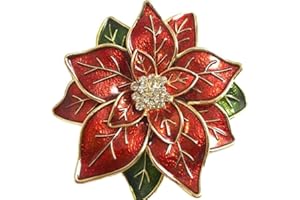 LUXYLEI Broche poinsettia de noël rouge broche fleur de poinsettia rouge strass broche de noël épinglettes bijoux pour femmes filles cadeau
