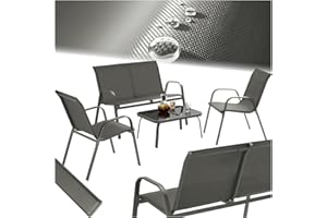 TecTake® Conjunto Jardin Exterior para 4 Personas, Muebles Jardin Exterior con Estructura de Acero, Mesa con Vidrio de Seguridad, Muebles Terraza y Sofa Terraza - Antracita