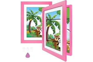 BOKALAKA Picture Frame Children's Drawings A4, Children's Art Frame Front Opening Pack of 2, Picture Frame for Children's Drawings, Children's Picture Frame, Change Children's Drawings (2 Pink)