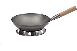 AAF Nommel ®, WOK SET, Pfanne 30 cm Ø runder Boden Carbon Stahl für Gasherd und Induktion Mulde + Wok Ring zum abstellen des Wok
