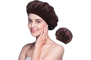 iJiGui Gorro de Dormir, Gorro Seda Dormir Elástico, Gorro de Satén de Banda Ancha para Dormir, Suave Cubierta de Cabeza Bonnet Seda para Mujeres y Chicas(Color del café)