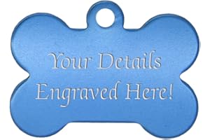 Wadoy Bone Shaped Pet Tags - 38mm Wide - 9 Colours To Choose From, Free Engraving (Blue)