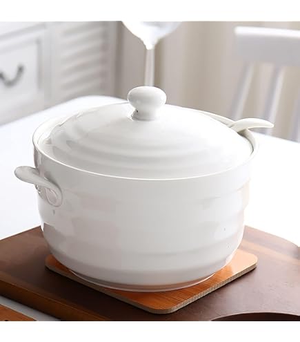 TAOCIGOU Keramik-Suppenterrine 2,9l Mit Deckel & Löffel - Ofen & Mikrowelle Geeignet