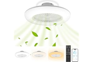 Fiqops Ventilador de techo con luz y mando a distancia, 80W Smart LED Dimmable Ventiladores de techo 3 Light Color Change y 6 velocidades del ventilador para dormitorio salón