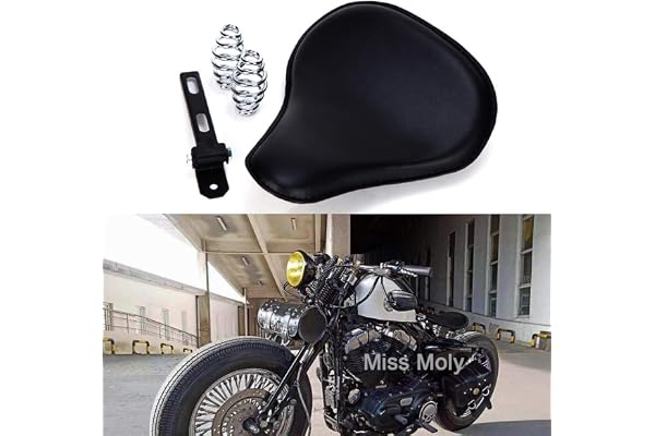 Noir Moto Cuir Siège Solo avec 3 pouces Kit de Support de Montage à ressort pour Chopper Sportster Bobber