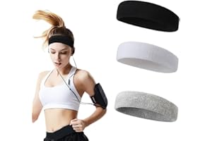 USTNIR 3 Pezzi Fasce Sportive Uomo e Donna,Fascia per Capelli Assorbente dello Sweatband di Sport della Fascia Elastica dello Sweatband di Sport di Esecuzione