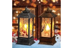 Vmxlso 2 Pezzi Lanterna Natalizia, LED Lanterne Natalizie a batteria, Lanterne Natalizie da Esterno, Lanterna Natalizia Grande con Babbo Natale e Renne per la Casa, Decorazioni Natalizia
