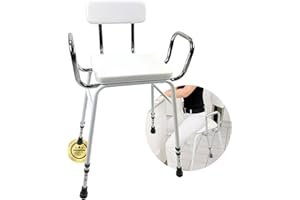 OrtoPrime Taburetes Altos de Cocina TAREAS HOGAR Silla Alta para Cocinar Regulable Silla de Apoyo con Reposabrazos - Silla Alta Ortopédica Ancianos - Taburete Cocina Alto con Respaldo Acolchado