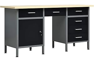 NITCA Banco da Lavoro in Acciaio, con Cassetti e Armadietti con Serratura, Tavolo da Lavoro Garage, Banco da Lavoro Officina, Regolabile in Altezza, Nero 160x60x85 cm Tipo 1