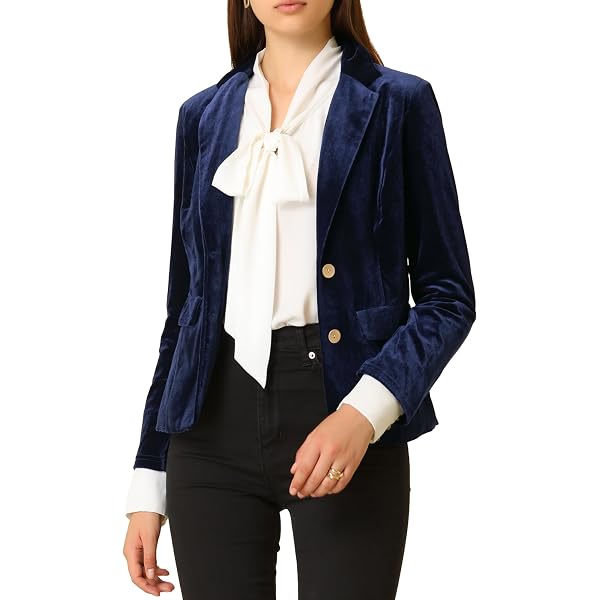 Blazer Femme En Velours - Col V Avec Revers, 2 Boutons, Poches Plaquées - Chic Décontracté Pour Bureau, Soirée
