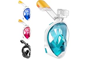 Tyuodna Masque de plongée intégral avec tuba, vue panoramique à 180 °, avec sangles de tête réglables, respiration facile, anti-buée et anti-fuite avec adaptateur d'appareil photo, pour adultes et jeunes