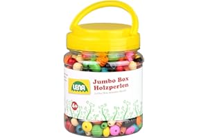 LENA Bricolage boîte Jumbo, Enfiler, env. 2 cm de diamètre, Set de mélange de Perles en Bois pour Enfants à partir de 4 Ans, 32044, Multicolore