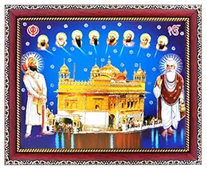 Koshtak All Ten Sikh/Das Gurus with Golden Temple Guru Nanak dev ji and Guru Gobind Singh ji Photo Frame for Wall Hanging/Gift/Temple/puja Room/Home Decor Golden with Unbreakable Acrylic Glass