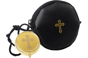 Klmnop Communion Burse for Pyx Gold Cross Pyx Container, Catholic Gold Cross Pyx Bag for Communion Host Priests Deacons, Black-Cord