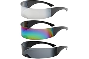 ADLUH Futuristische Sonnenbrille, 3 Stück Schnelle Brille Rave, Space Brille, Schnelle Brille, Alien Brille,Futuristische Visier Punk Sonnenbrille Randlos Schnelle Brille mit Verspiegelte Linse