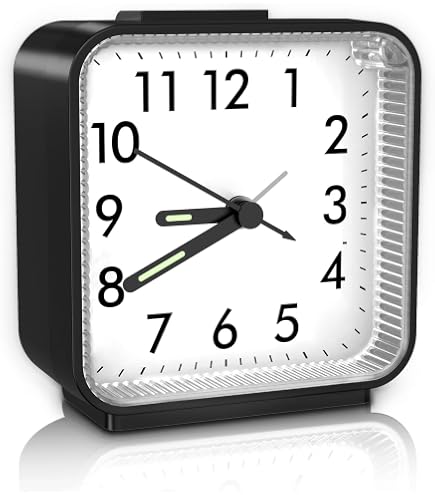 AYRELY Réveil analogique de 11,4 cm, petite horloge de bureau rétro en métal, fonctionne avec piles, silencieux et sans tic-tac, avec veilleuse pour table de chevet, décoration de chambre à coucher et AYRELY Réveil analogique de 11,4 cm, petite horloge de bureau rétro en métal, fonctionne avec piles, silencieux et sans tic-tac, avec veilleuse pour table de chevet, décoration de chambre à coucher et